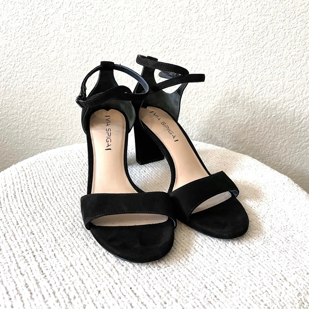 Via Spiga Wendi Open Toe Ankle Wrap Suede Heels